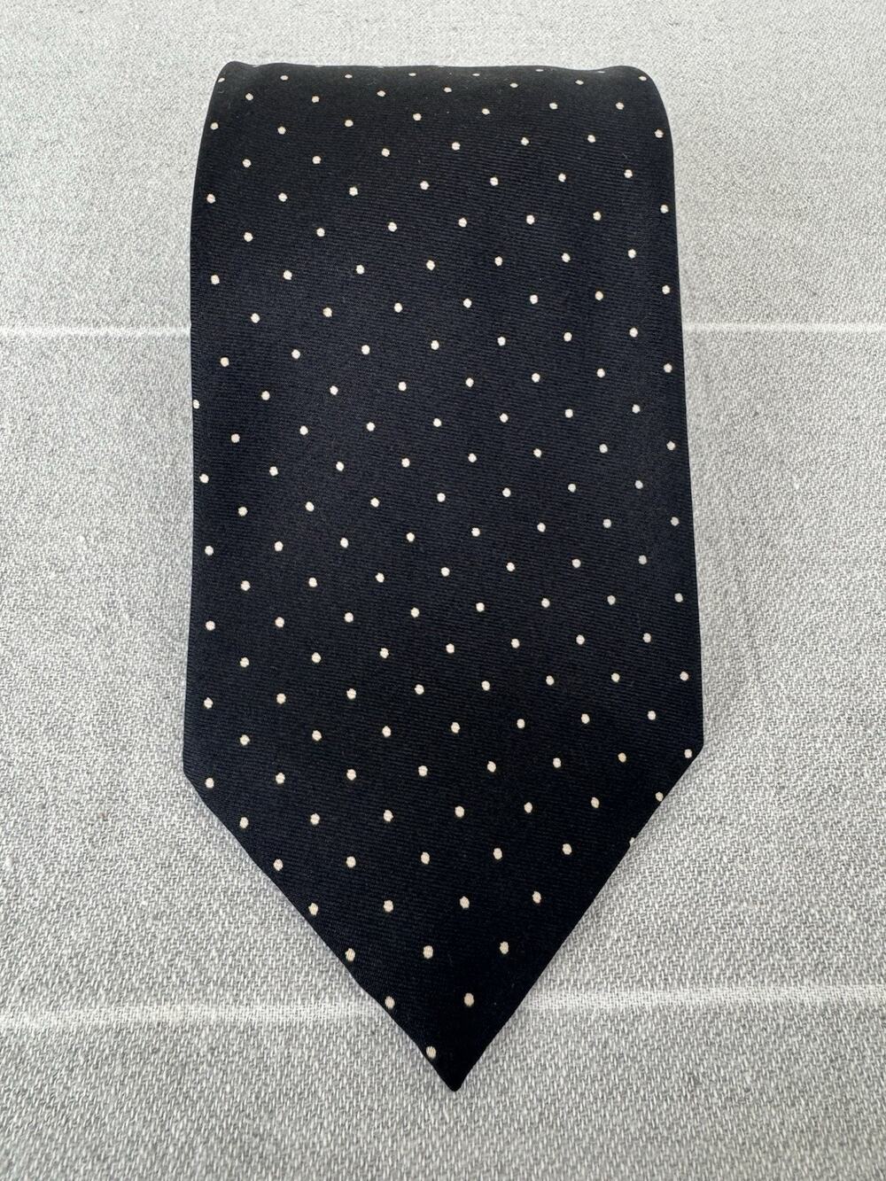 Vintage Polo Ralph Lauren Handmade Silk Necktie Polka Dot USA Made Black Beige